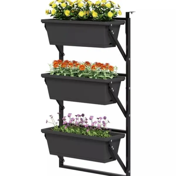 Best Outsunny Vertikal Växtställ i Mörkgrått Stål och Plast, 56x42 cm, 3 Krukor Växtställ