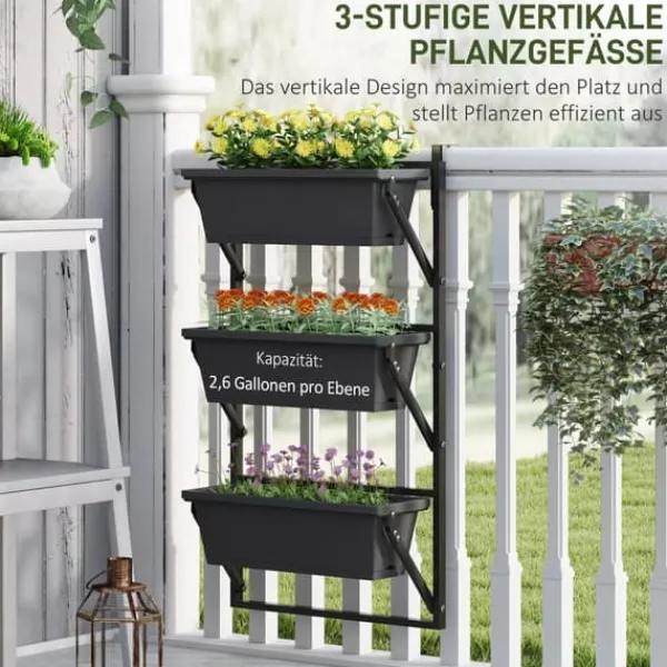 Best Outsunny Vertikal Växtställ i Mörkgrått Stål och Plast, 56x42 cm, 3 Krukor Växtställ