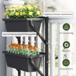 Best Outsunny Vertikal Växtställ i Mörkgrått Stål och Plast, 56x42 cm, 3 Krukor Växtställ