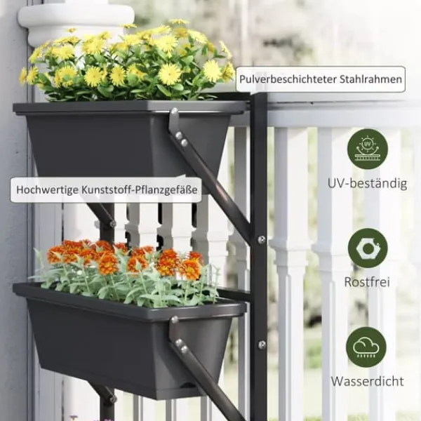 Best Outsunny Vertikal Växtställ i Mörkgrått Stål och Plast, 56x42 cm, 3 Krukor Växtställ