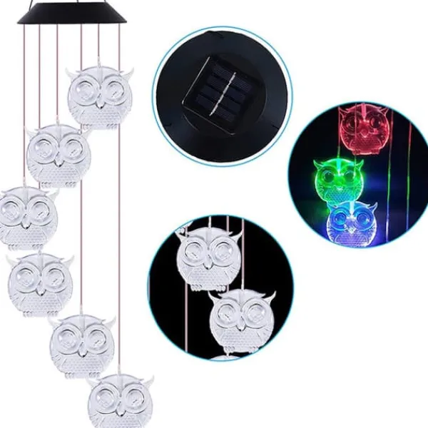 Owl Solar Wind Chime Ljus Vattentät färg Ändrar Utomhus Solar Garden Dekorativa lampor för Mors Dag Mamma Födelsedag Trädgård Trädgårdsdekoration