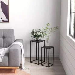 Outlet 2-pack blomsterställ i svart stål - industriell design Växtställ