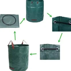 3-pack Heavy Duty 272L trädgårdssoppåsar med 4 robusta bärhandtag för att öka stabiliteten, Reus[78] Trädgårdskorgar