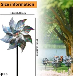 Clearance 4-pack Reflekterande Fågelskrämmande Vindsnurror 50 cm - Vinddriven & Dekorativ | Naturlig Fågelavskräckare för Trädgård/Balkong För Fåglar & Småvilt