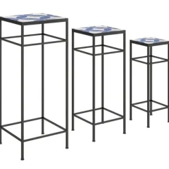 3-pack växtställ upp till 71 cm, metall i tre storlekar – blå/vit