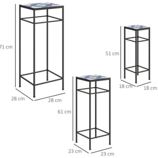 3-pack växtställ upp till 71 cm, metall i tre storlekar – blå/vit