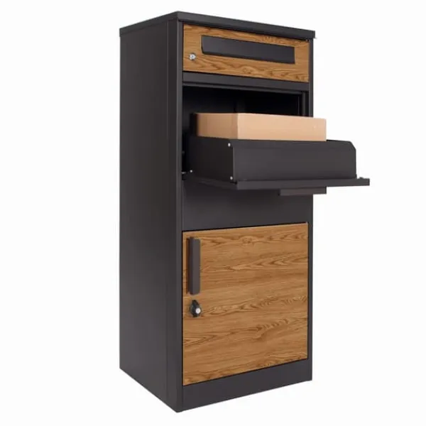 Outlet Paketbrevlåda - 50x38x112 cm - stål - antracit trälook Postlådor & Brevlådor