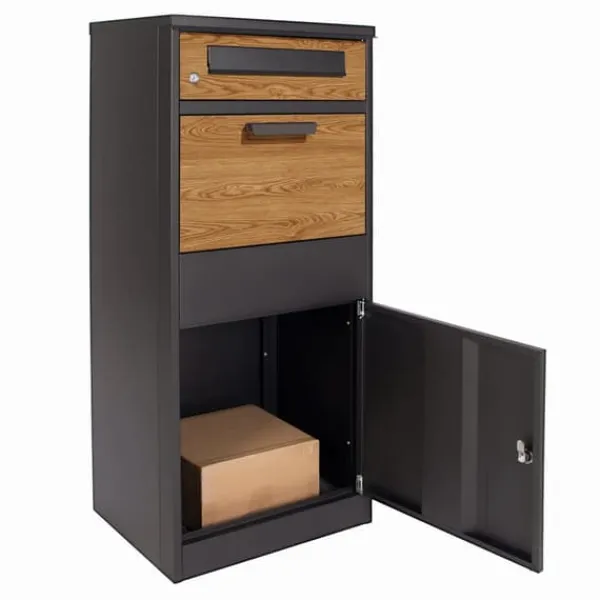 Outlet Paketbrevlåda - 50x38x112 cm - stål - antracit trälook Postlådor & Brevlådor