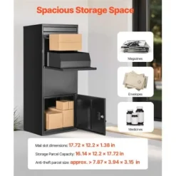 Best Paketleveranslåda, 119.8x50x36 cm, Svart, Galvaniserat stål Postlådor & Brevlådor
