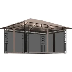 New Partytält & paviljoner - Living Paviljong myggnät och ljusslinga LED 4x3x2,73 m taupe 180 g/m² Tält & Lusthus