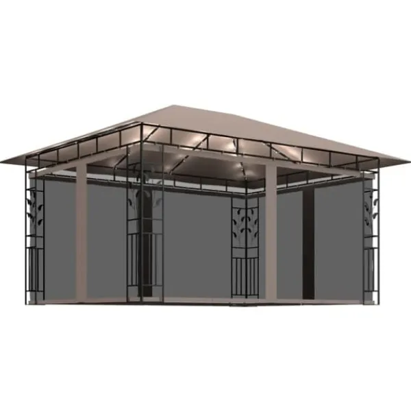 New Partytält & paviljoner - Living Paviljong myggnät och ljusslinga LED 4x3x2,73 m taupe 180 g/m² Tält & Lusthus