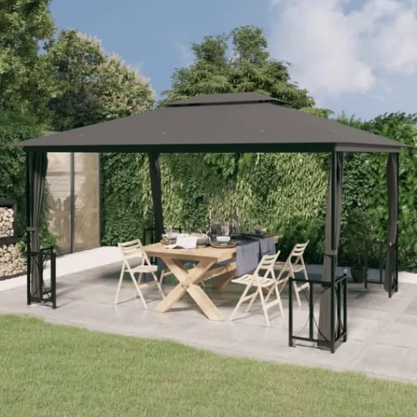 Best Partytält & paviljoner - Living Paviljong med draperier och dubbelt tak 3x4 m antracit Tält & Lusthus