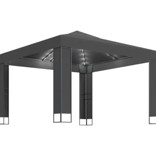 Partytält & paviljoner - Living Paviljong med dubbeltak och ljusslinga LED 3x3 m antracit