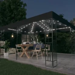 Discount Partytält & paviljoner - Living Paviljong med dubbeltak och ljusslinga LED 3x4 m antracit Tält & Lusthus