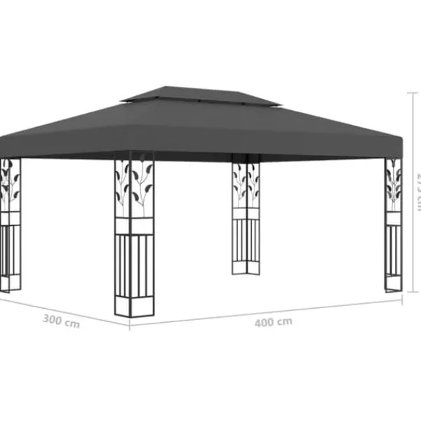 Discount Partytält & paviljoner - Living Paviljong med dubbeltak och ljusslinga LED 3x4 m antracit Tält & Lusthus