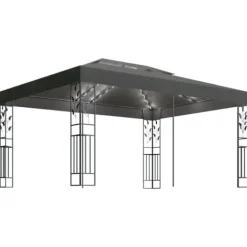 Discount Partytält & paviljoner - Living Paviljong med dubbeltak och ljusslinga LED 3x4 m antracit Tält & Lusthus