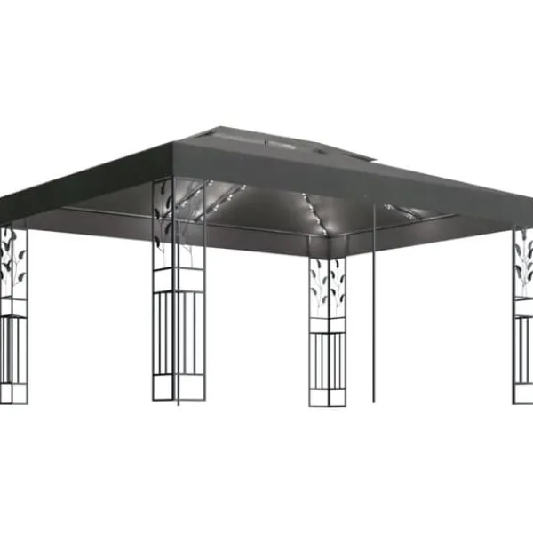 Discount Partytält & paviljoner - Living Paviljong med dubbeltak och ljusslinga LED 3x4 m antracit Tält & Lusthus