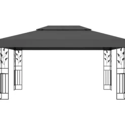 Discount Partytält & paviljoner - Living Paviljong med dubbeltak och ljusslinga LED 3x4 m antracit Tält & Lusthus