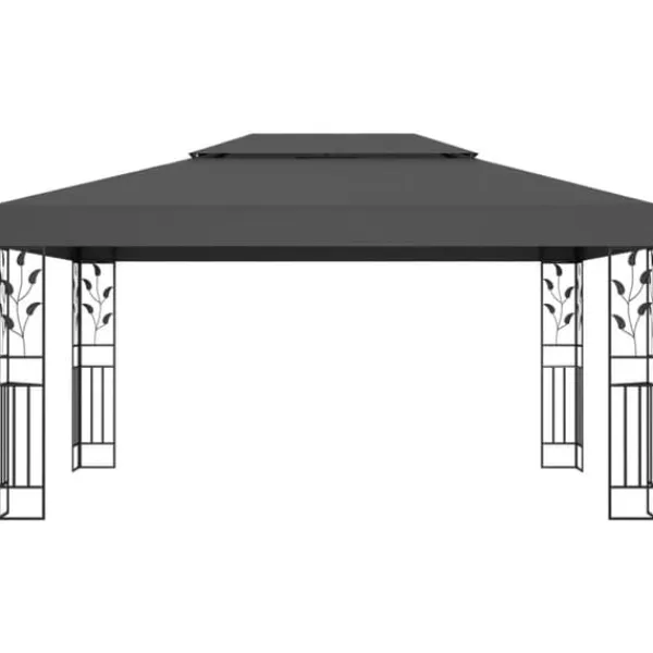 Discount Partytält & paviljoner - Living Paviljong med dubbeltak och ljusslinga LED 3x4 m antracit Tält & Lusthus