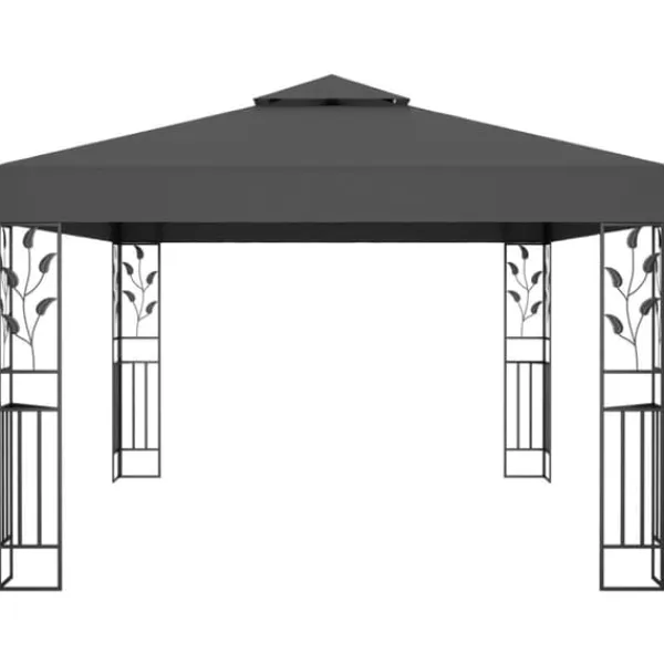 Discount Partytält & paviljoner - Living Paviljong med dubbeltak och ljusslinga LED 3x4 m antracit Tält & Lusthus