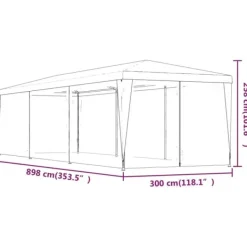 Partytält med 8 sidoväggar i nät - Vattentålig paviljong | Färg: Röd | Storlek: 3x9 m Tält & Lusthus