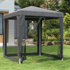 Hot Partytält med 4 sidoväggar i nät 2x2 m HDPE antracit Tält & Lusthus