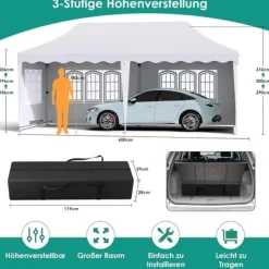 Partytält Paviljong 3x6 m - Pop-up Gazebo - Vattentät - UV50+ - HDPE med PU-beläggning - Aluminiumram - Sidoväggar ingår - Vit