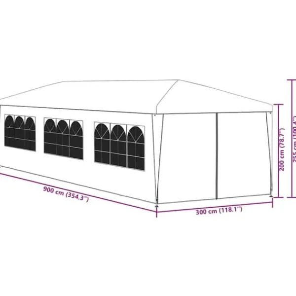 Partytält 3x9 m - UV- och vattenbeständigt med fönster | Färg: Antracit | Storlek: 3x9 m