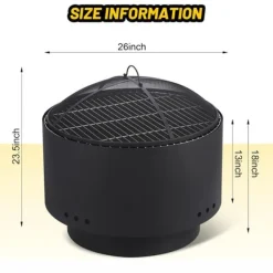 Clearance Patio Eldstad, 30 Tum Diameter, Stöder 25 Pounds Ved, Kol och Pellets Bränsle Kompatibel, Avtagbar Grill, Nätlock Säkerhet Öppna Spisar