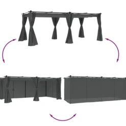 Online Paviljong med draperi i antracit - Utemöbler för avkoppling | Storlek: 6x3 m | Material: Stål Valvbågar, Spaljéer, Bersåer & Pergolor