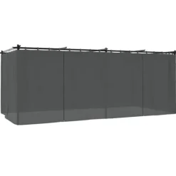 Online Paviljong med draperi i antracit - Utemöbler för avkoppling | Storlek: 6x3 m | Material: Stål Valvbågar, Spaljéer, Bersåer & Pergolor