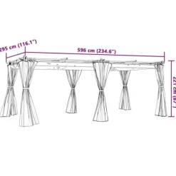Online Paviljong med draperi i antracit - Utemöbler för avkoppling | Storlek: 6x3 m | Material: Stål Valvbågar, Spaljéer, Bersåer & Pergolor