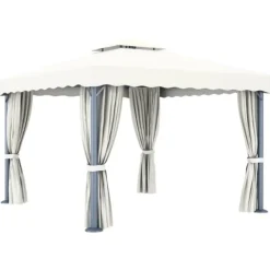 vidaXL Paviljong med draperi och ljusslinga LED 3x3 m gräddvit