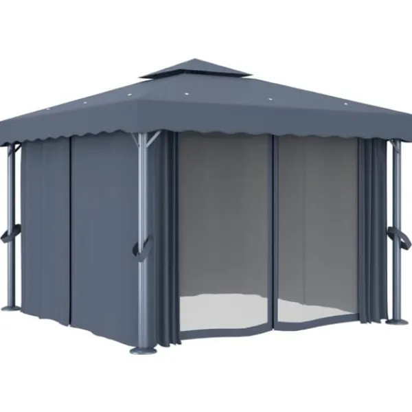 Paviljong med draperi och ljusslinga LED 3x3 m | Färg: Antracit | Storlek: 3x3 m