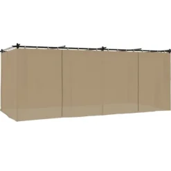 Outlet Paviljong med draperi taupe 6x3 m stål Valvbågar, Spaljéer, Bersåer & Pergolor