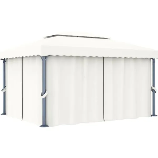 Paviljong med draperi 4x3 m - Trädgårdspaviljong i Gräddvit Aluminium | Färg: Gräddvit | Storlek: 4x3 m