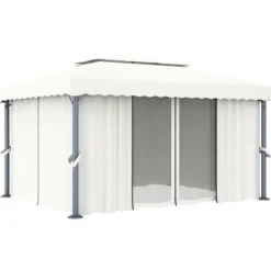 Paviljong med draperi 4x3 m - Trädgårdspaviljong i Gräddvit Aluminium | Färg: Gräddvit | Storlek: 4x3 m