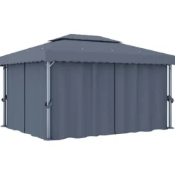 Best Paviljong med draperi 4x3 m - Trädgårdsinredning | Färg: Antracit | Storlek: 4x3 m Tält & Lusthus