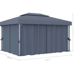 Best Paviljong med draperi 4x3 m - Trädgårdsinredning | Färg: Antracit | Storlek: 4x3 m Tält & Lusthus