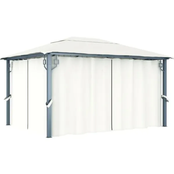 Paviljong med draperier 400 x 300 cm gräddvit aluminium - Paviljong - Paviljonger - Home & Living