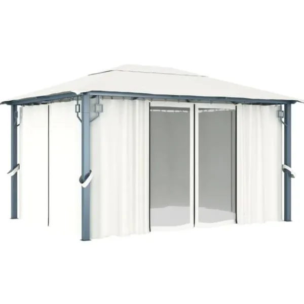 Paviljong med draperier 400 x 300 cm gräddvit aluminium - Paviljong - Paviljonger - Home & Living
