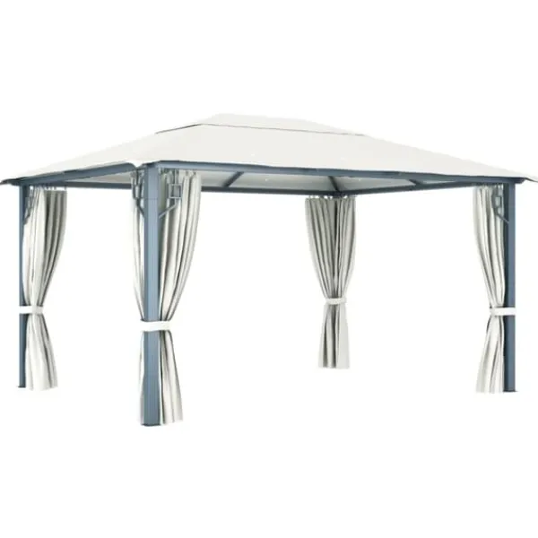 Paviljong med draperier 400 x 300 cm gräddvit aluminium - Paviljong - Paviljonger - Home & Living