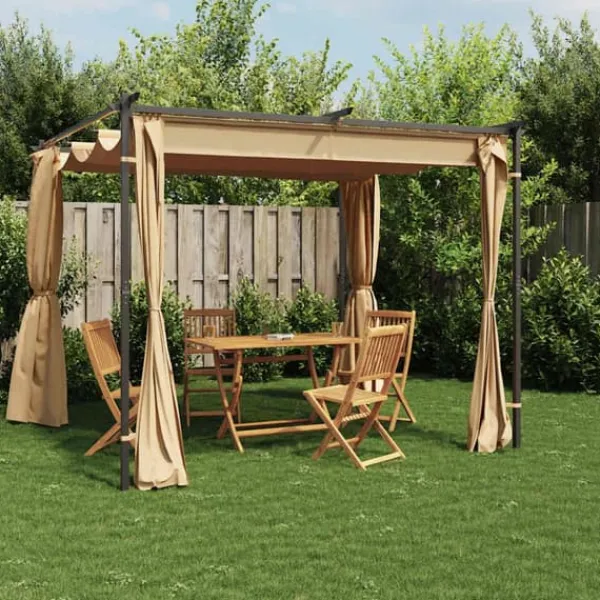Paviljong med draperier 3x3 m - Stabilt partytält i pulverlackerat stål | Färg: Taupe | Storlek: 3x3 m