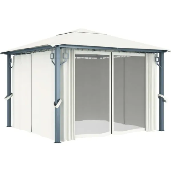 Online Paviljong med draperier 300x300 cm gräddvit aluminium Tält & Lusthus