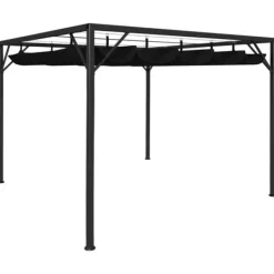 Discount Paviljong med infällbart tak 3x3 m - Vattentät och UV-skydd | Färg: Antracit | Storlek: 3x3 m Valvbågar, Spaljéer, Bersåer & Pergolor