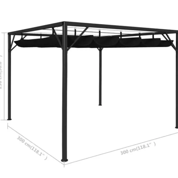 Discount Paviljong med infällbart tak 3x3 m - Vattentät och UV-skydd | Färg: Antracit | Storlek: 3x3 m Valvbågar, Spaljéer, Bersåer & Pergolor