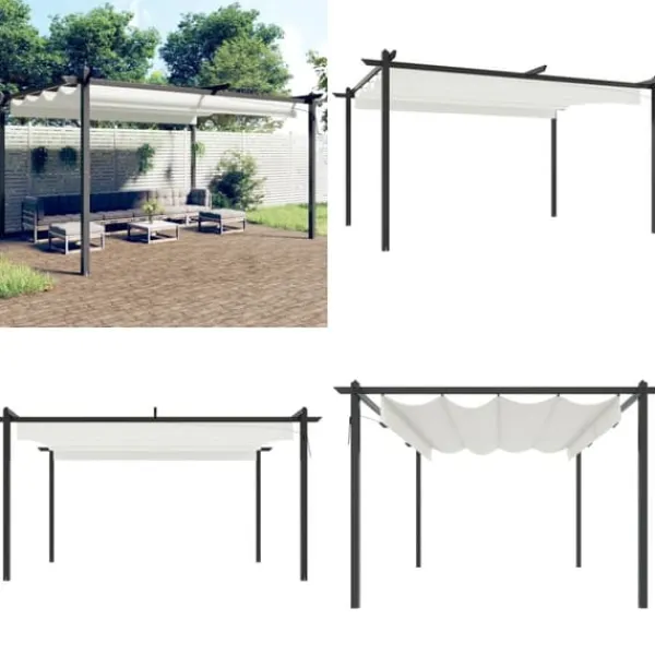 Outlet Paviljong med infällbart tak 4x3 m gräddvit - Paviljong - Paviljonger - Home & Living Valvbågar, Spaljéer, Bersåer & Pergolor
