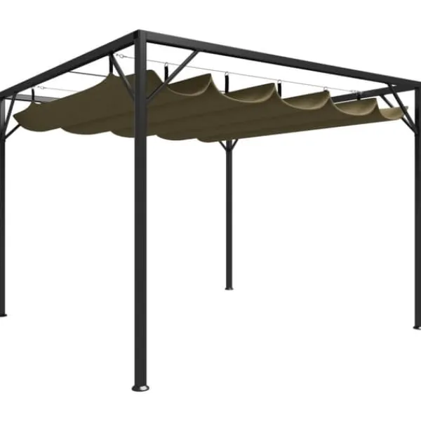 Paviljong med infällbart tak 3x3 m - Vattentålig och UV-skyddande | Färg: Taupe | Storlek: 3x3 m