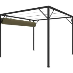 Paviljong med infällbart tak 3x3 m - Vattentålig och UV-skyddande | Färg: Taupe | Storlek: 3x3 m