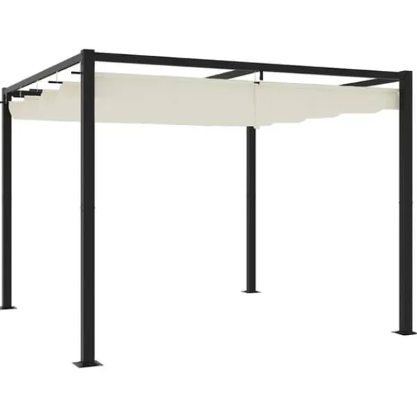 Clearance Paviljong med infällbart tak gräddvit 3x3 m stål Valvbågar, Spaljéer, Bersåer & Pergolor